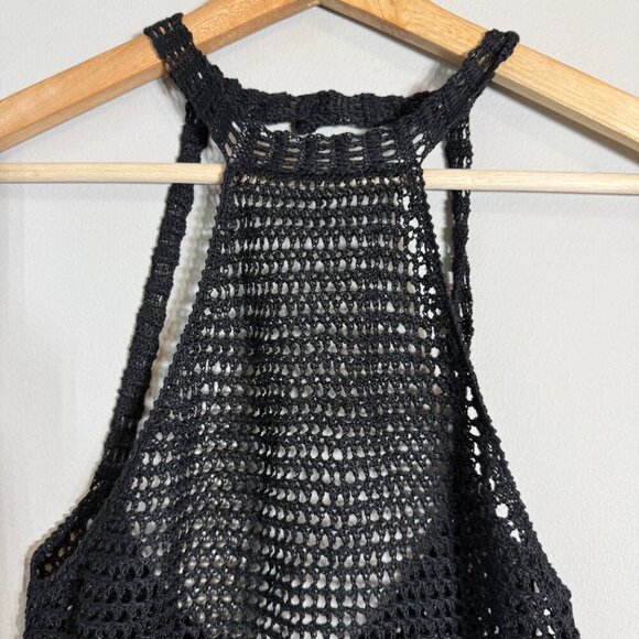Free People High Neck Crochet Tank Top Women's Medium* Black Sheer Festival Boho - Picture 5 of 12